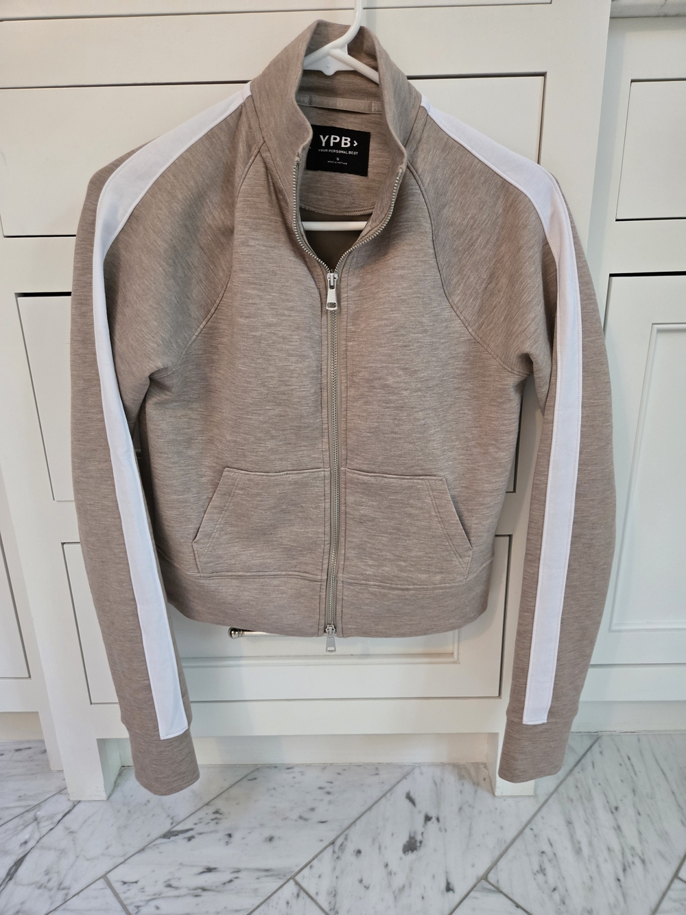 YPB Taupe Zip-Up Track Jacket with White Stripes